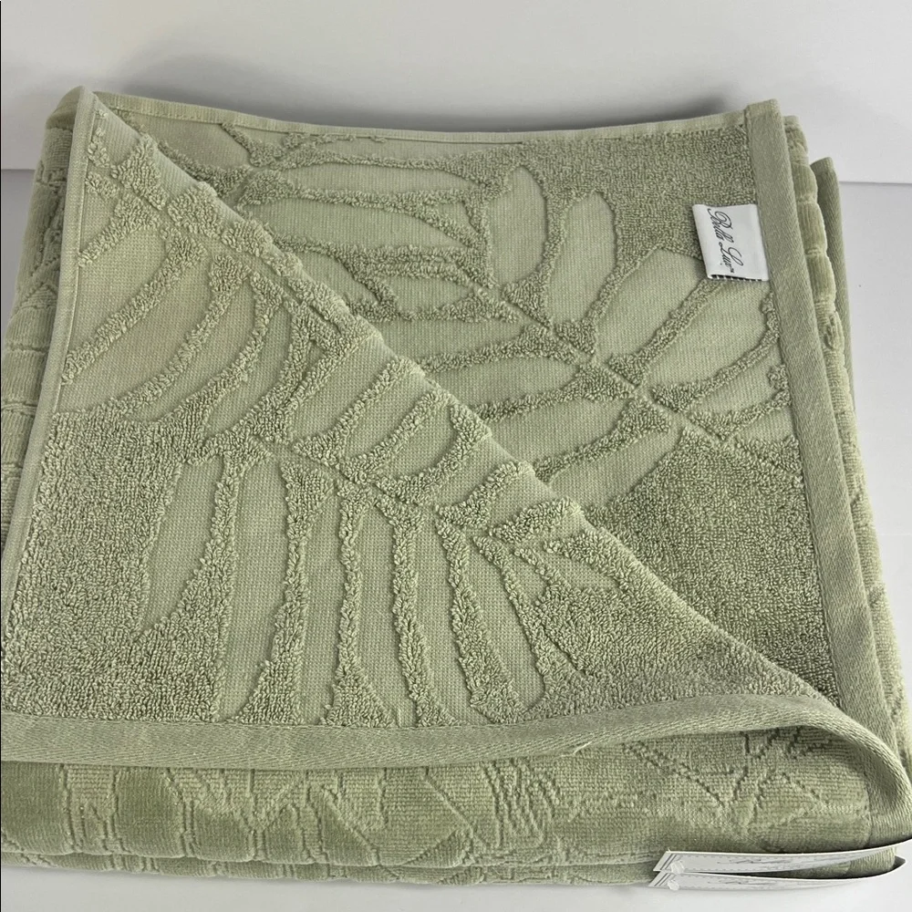 Bella Lux Fine Linen Bath Towels Light Green Leaf Pattern Luxury Cotton 2Pc NEW